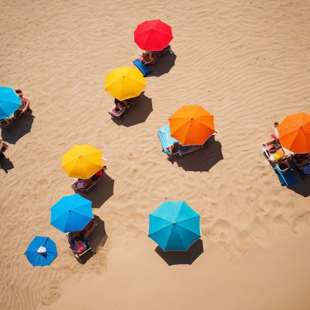 A vibrant summer scene featuring a diverse group of people at a beach, showcasing various stylish bikinis and enjoying playful casino games like roulette and card tables set up on the sand. Bright sun and clear blue skies create a cheerful atmosphere, while colorful beach umbrellas and tropical drinks add to the festive vibe. Incorporate elements of fun and leisure for a perfect summer getaway feel. super-realistic. vibrant colors. tropical setting.